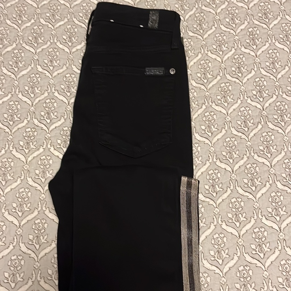 7 For All Mankind - The high waist able skinny black jeans. Side embellishments - Picture 9 of 16